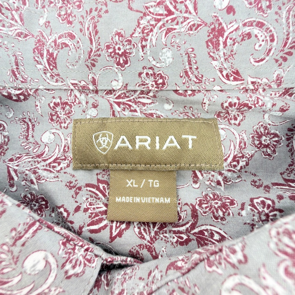 Ariat Button Down Shirt Mens XL Burgundy Floral Paisley Long Sleeve Western - Picture 3 of 4